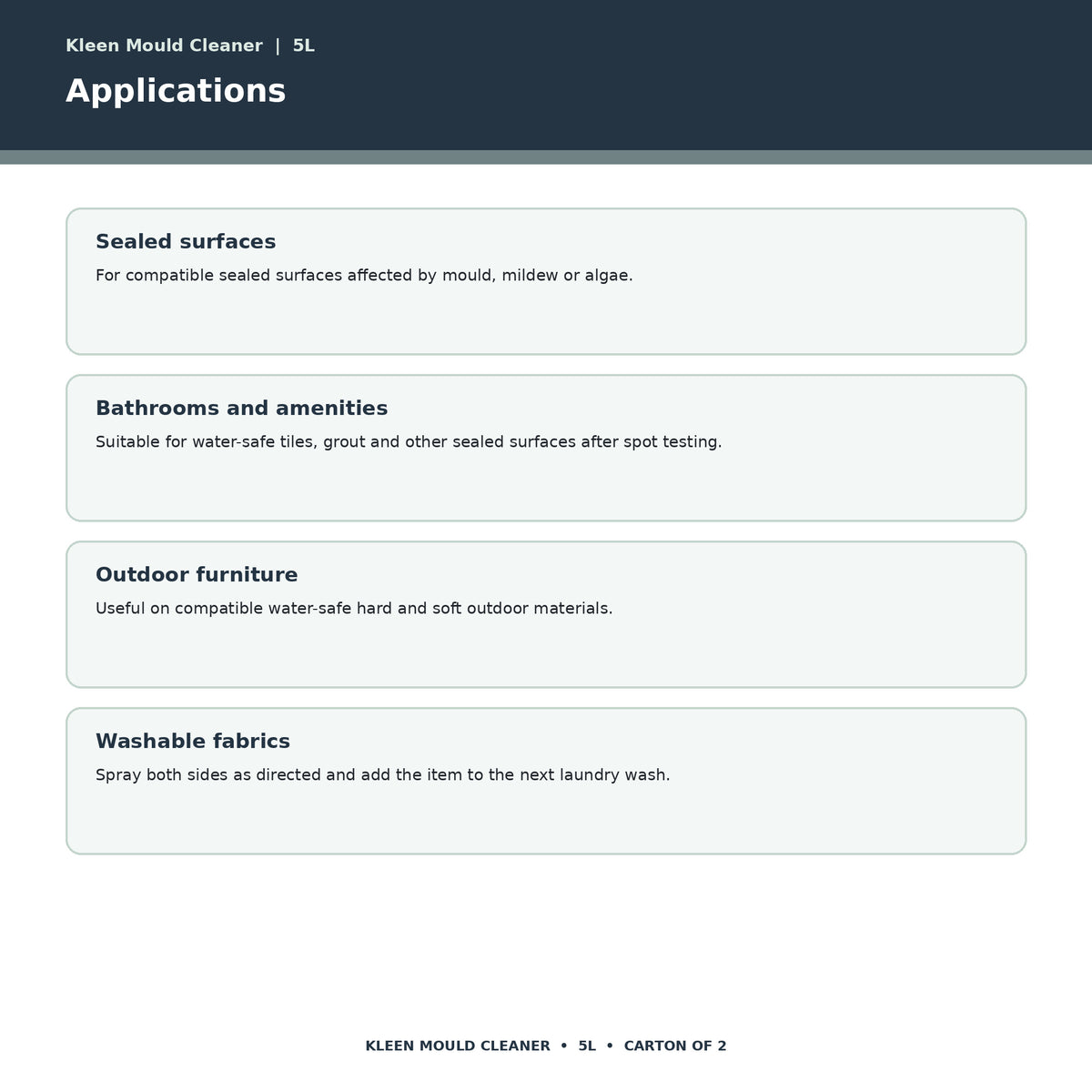 Kleen Mould Cleaner applications
