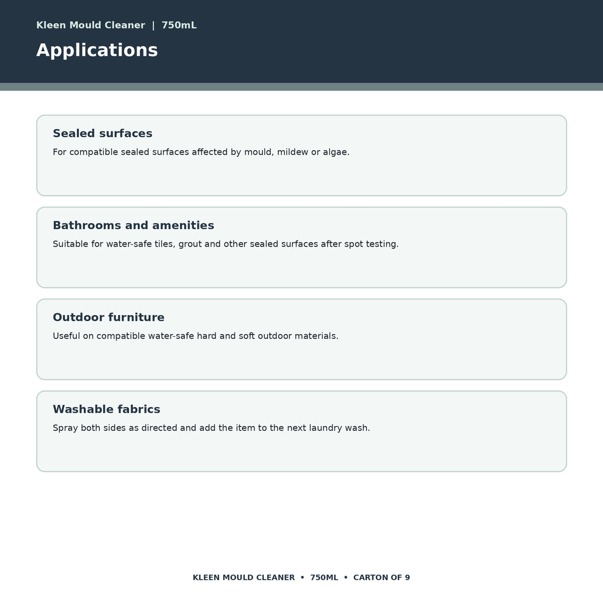 Kleen Mould Cleaner applications

