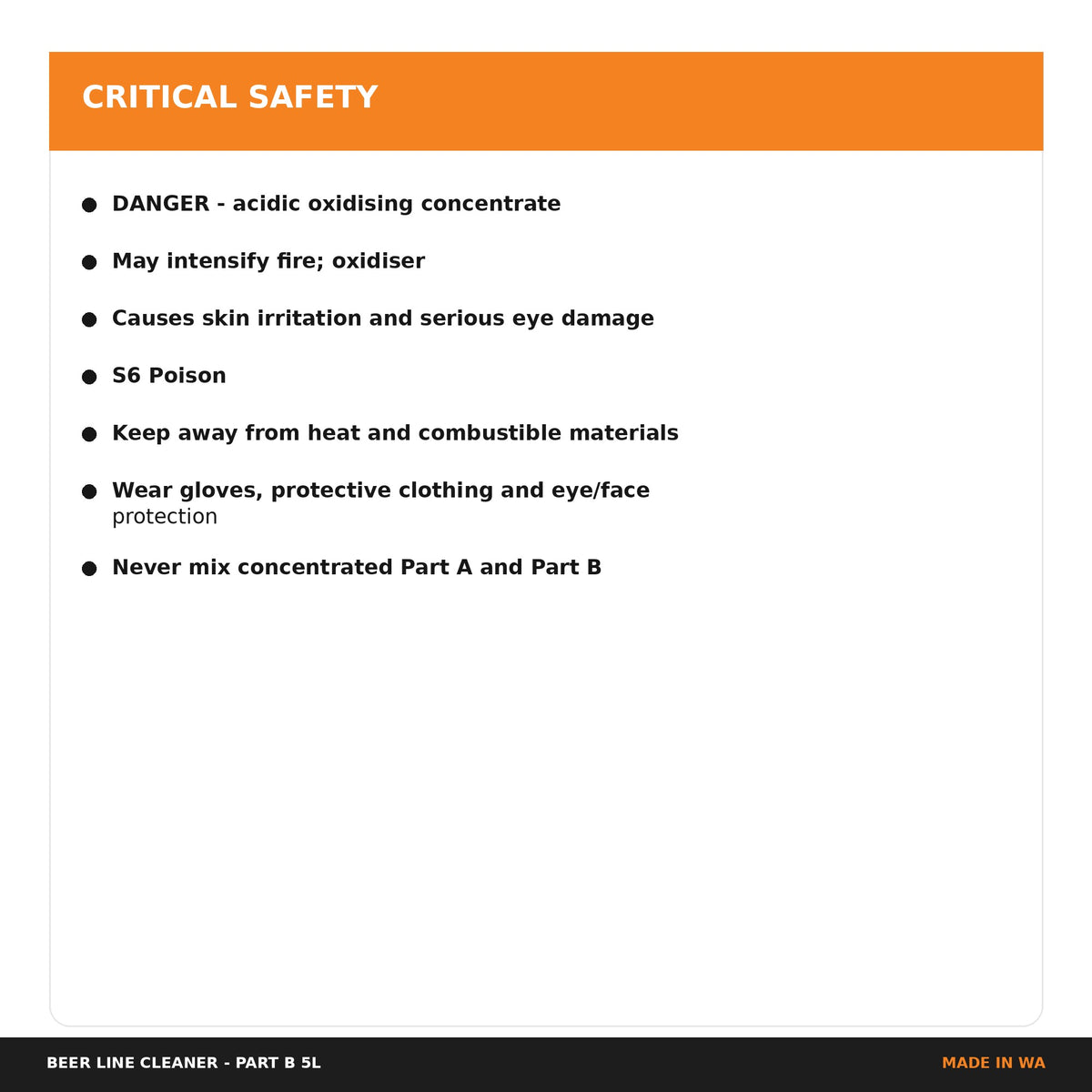 Critical safety guidance for Beer Line Cleaner Part B