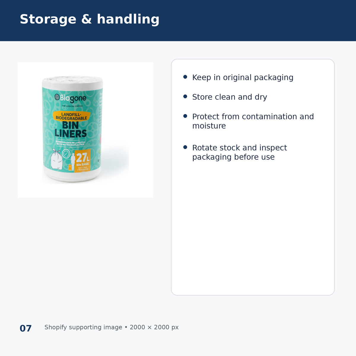 biogone 27l white bin liners selection and storage
