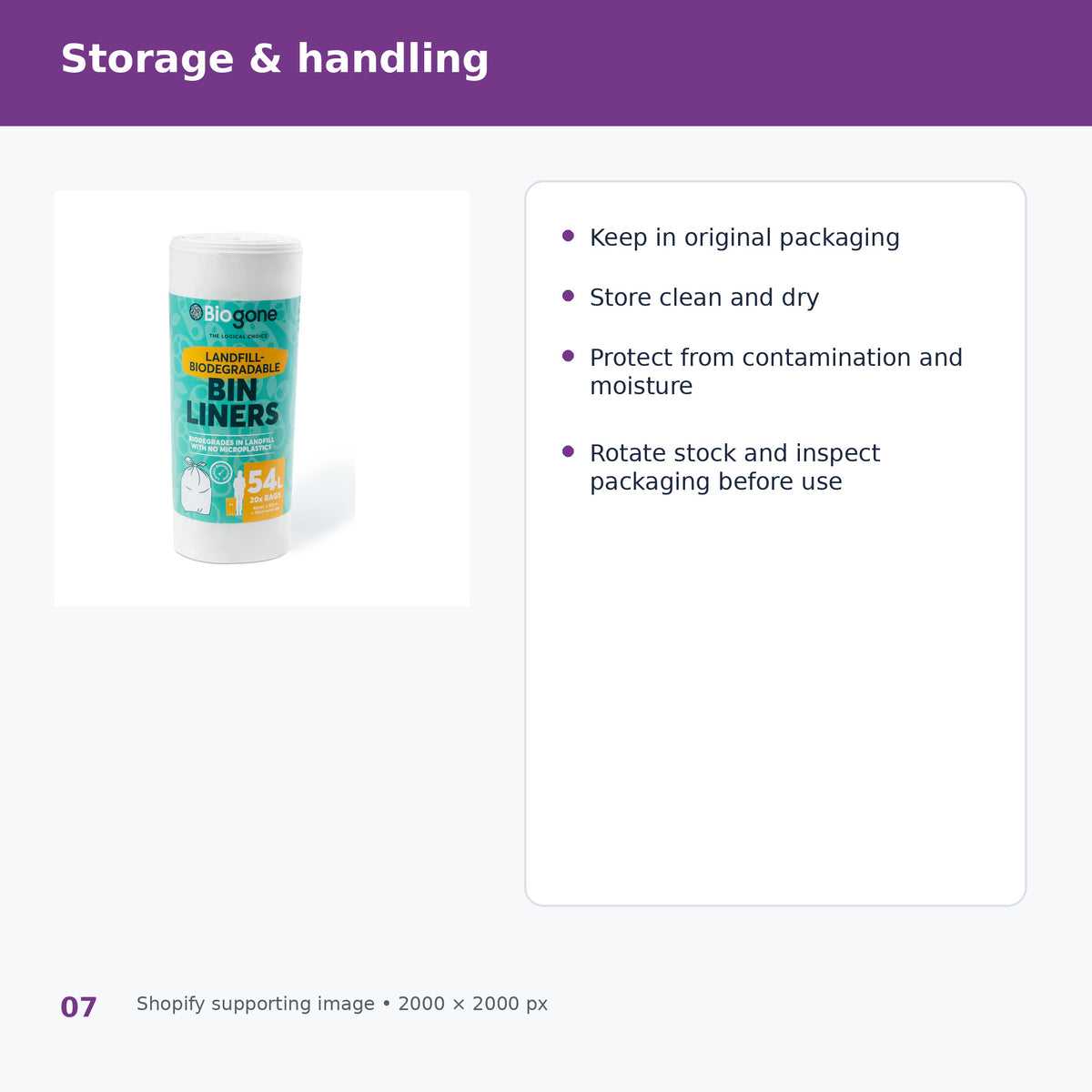 biogone 54l white bin liners selection and storage
