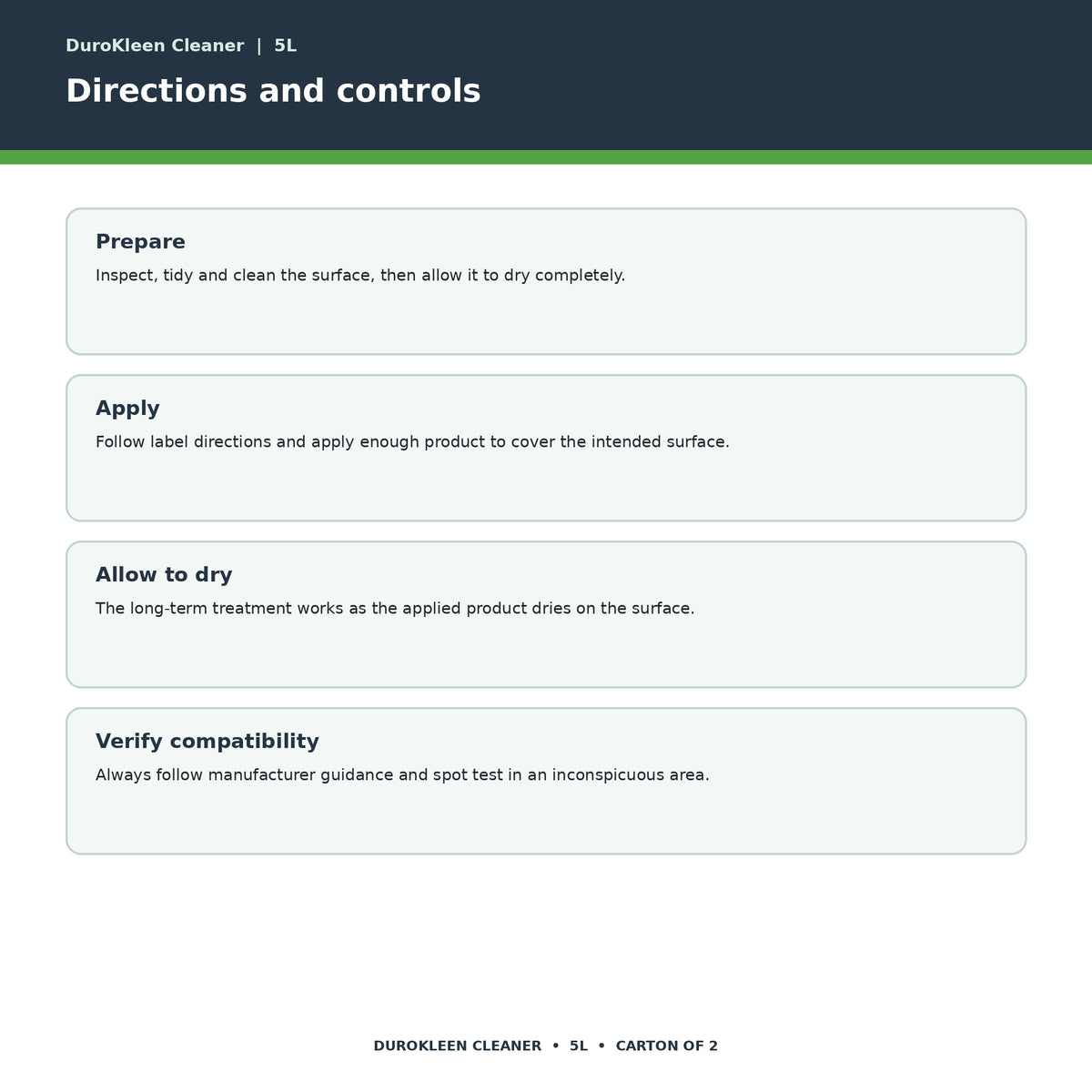 DuroKleen Cleaner directions and controls
