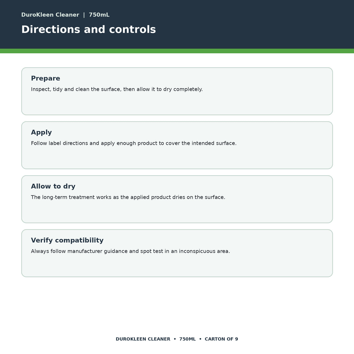 DuroKleen Cleaner directions and controls
