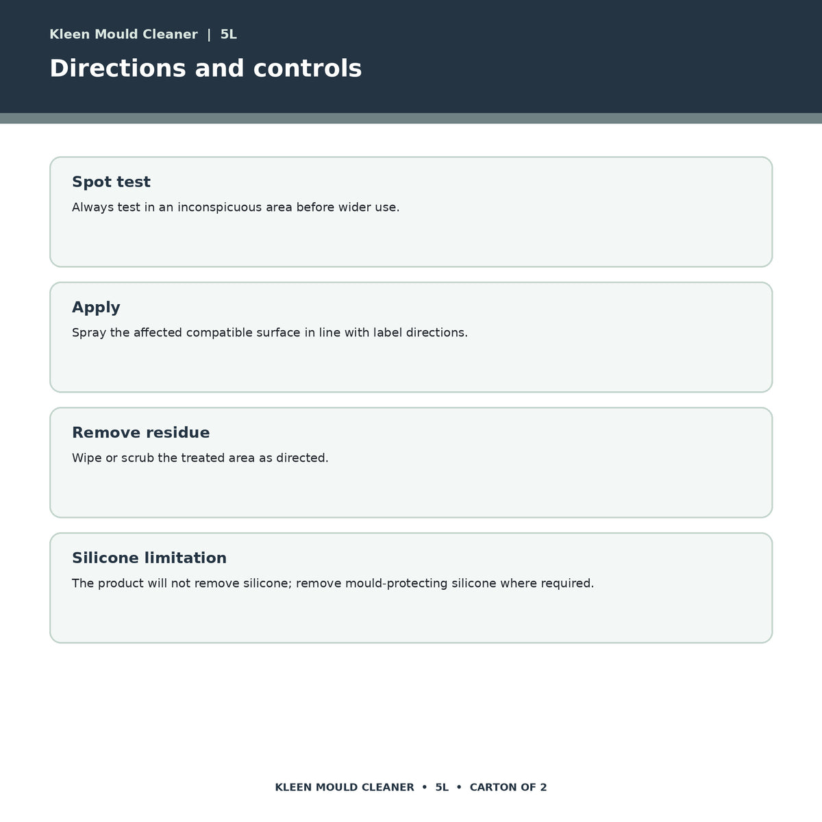 Kleen Mould Cleaner directions and controls
