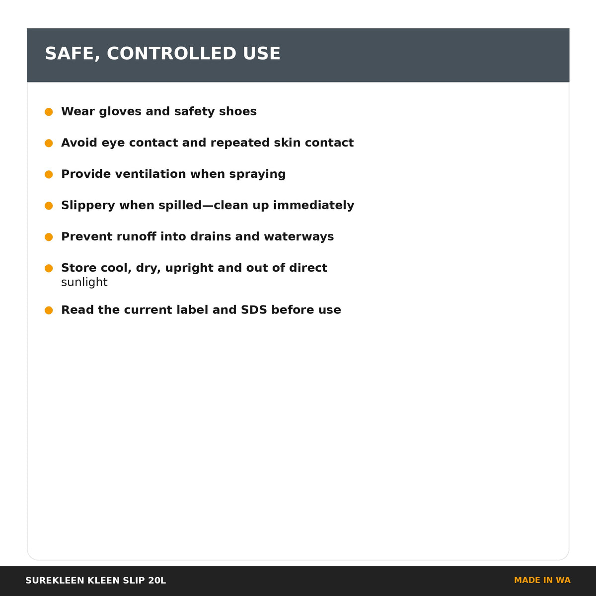 Kleen Slip safe handling spill control and storage guidance
