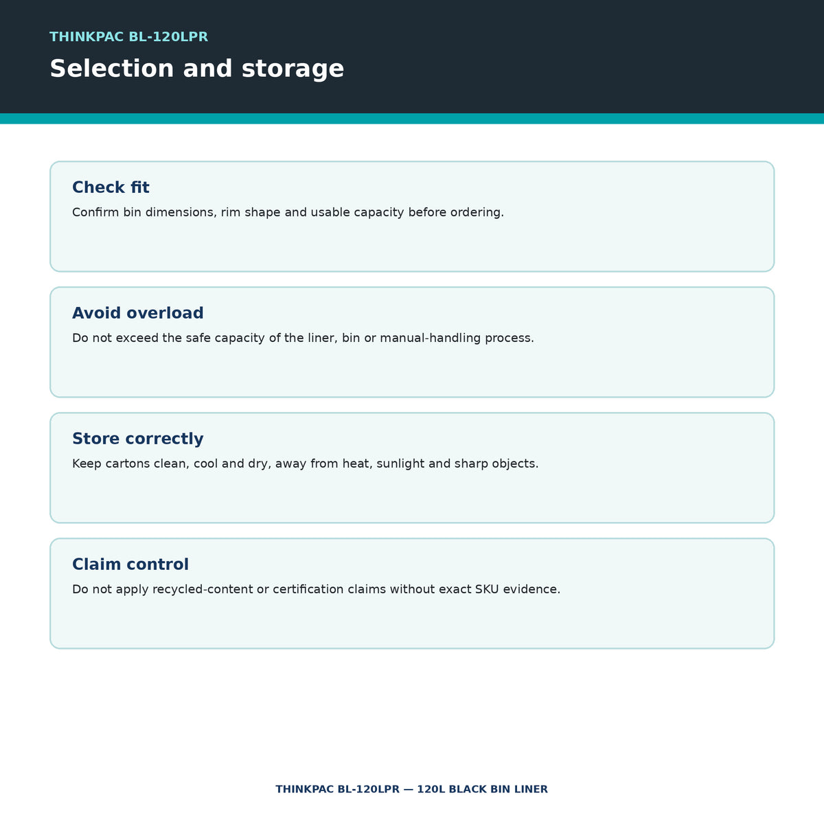 Thinkpac BL-120LPR selection and storage guidance
