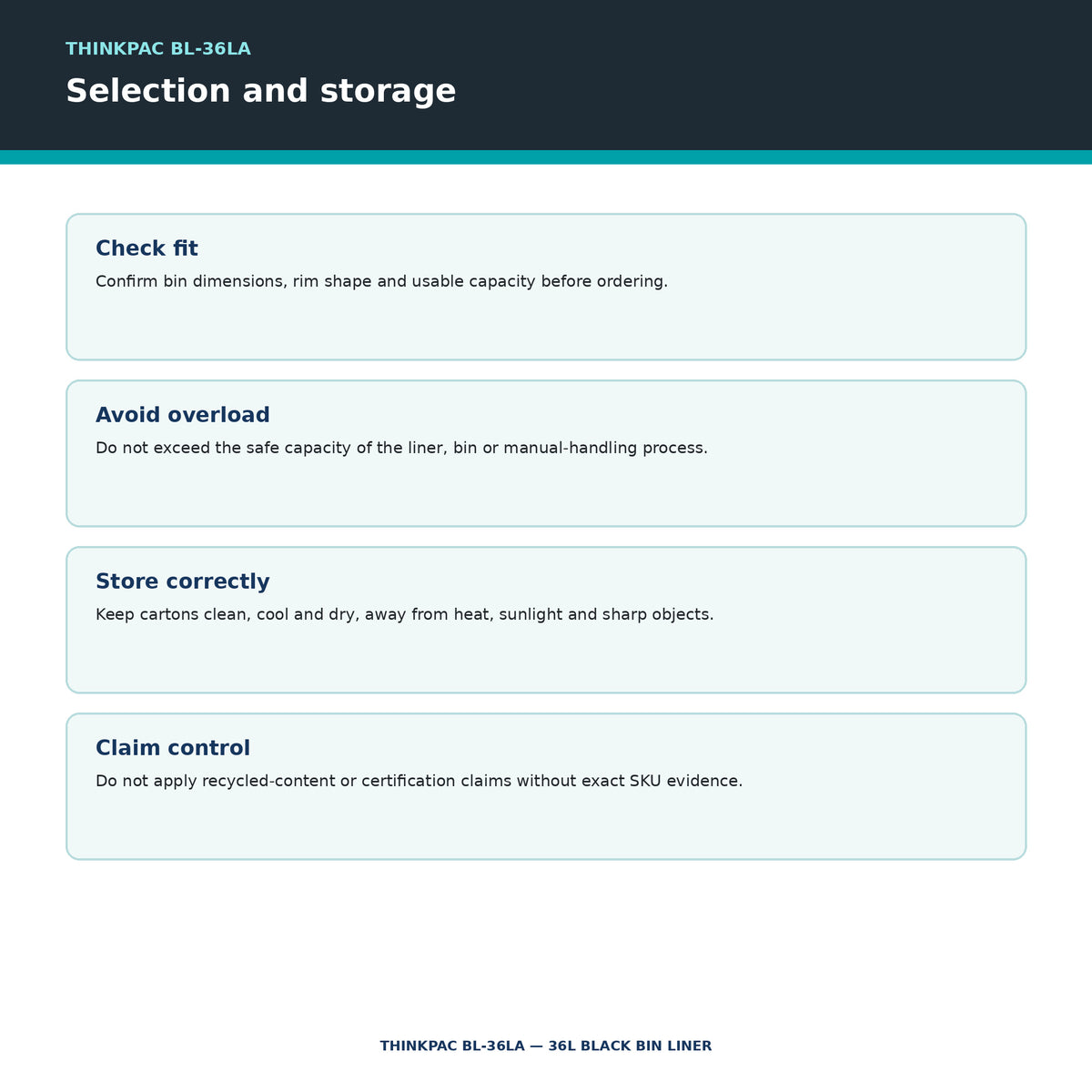 Thinkpac BL-36LA selection and storage guidance
