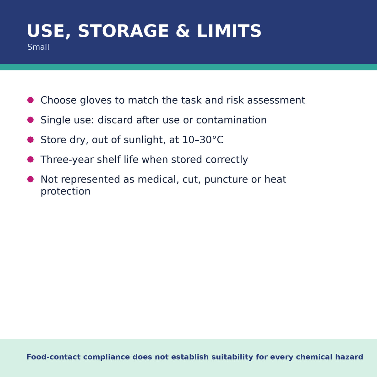 Foodie Blues Duo PF glove use storage and limitations

