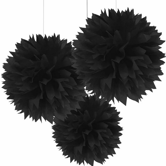 Black Tissue Paper Pom Pom Balls (Pack of 3) - 40.6cm diameter