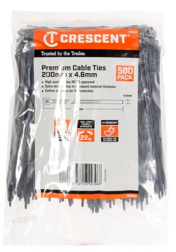 Crescent 200 x 4.6mm Black Cable Ties - 500 Pack