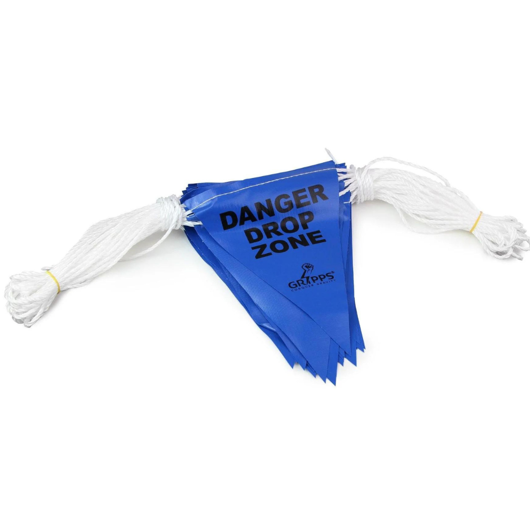 "DANGER DROP ZONE" Bunting Safety Flags on Rope - Blue