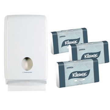 KLEENEX 4441 Compact Hand Towel Starter Pack, Contains 15 x 4440 Packs & 1 x 70240 Dispenser, 1 Pack/Case