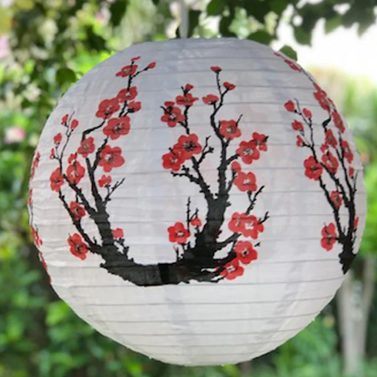 Cherry blossom nylon lantern, White - 40cm
