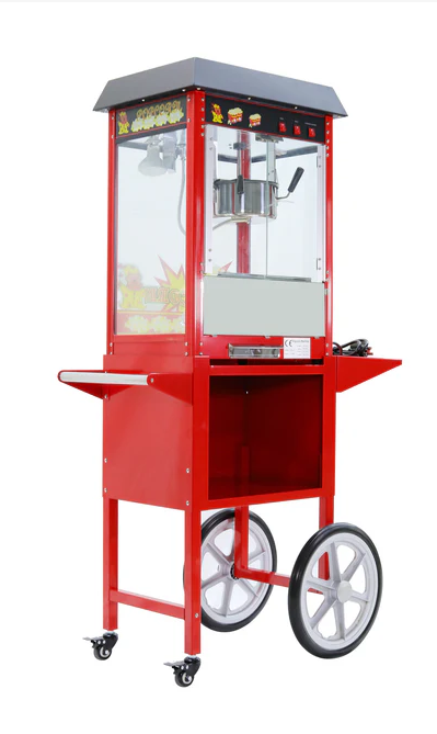 Samland 8oz Popcorn Machine Maker on the Wheeled Cart Deck Warmer