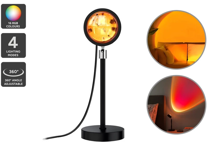 LED Sunset Ambient Lamp - USB powered - Remote control included - 9.7 x 9.7 x 27cm
