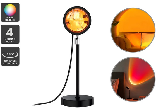 LED Sunset Ambient Lamp - USB powered - Remote control included - 9.7 x 9.7 x 27cm