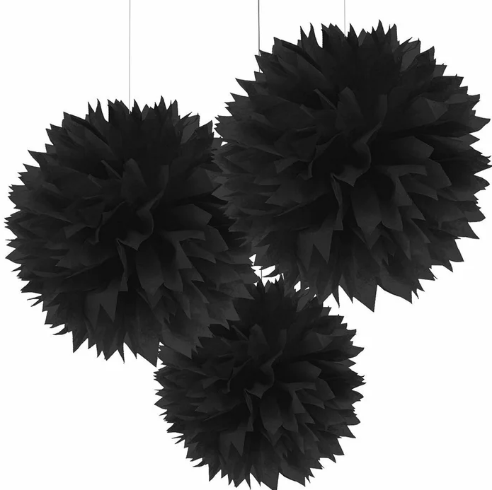 Black Tissue Paper Pom Pom Balls (Pack of 3) - 40.6cm
