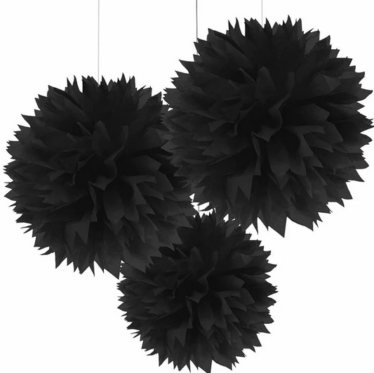 Black Tissue Paper Pom Pom Balls (Pack of 3) - 40.6cm