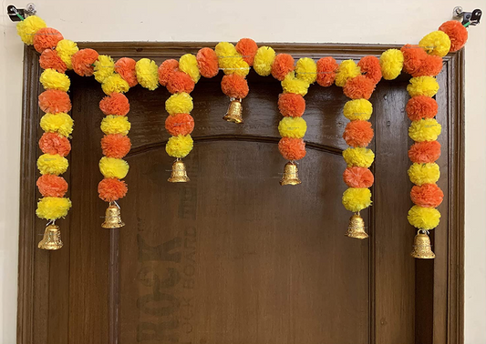 Artificial Marigold Fluffy Flower Garlands Door Toran Set - 12 x 12 x 3 cm