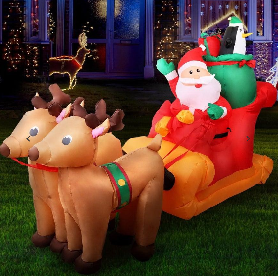 2.2M Jingle Jollys Christmas Inflatable Santa Sleigh Illuminated Decorations