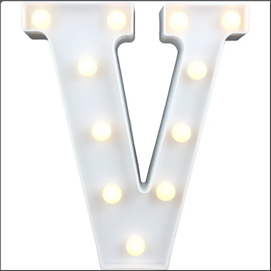 LED Light Up Letter V, White - 21.5 x 18cm