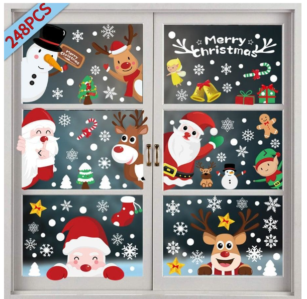 248Pcs Christmas Snowflake Window Cling Stickers Snowflake Christmas Decorations