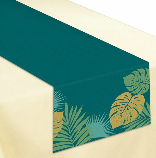 Key West Green & Gold Leaf Fabric Table Runner - 182cm