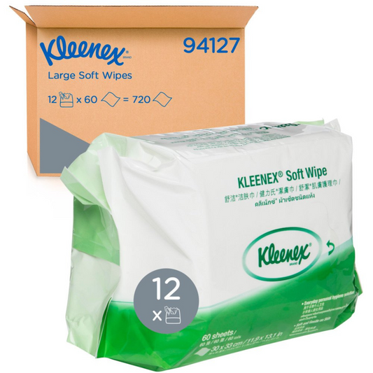 KLEENEX Soft Wipe, 60 Sheets/Pack, 30cm x 33cm, 12 Packs/Case