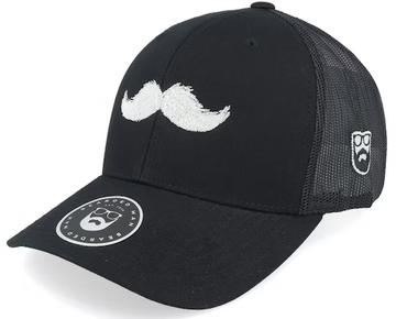 White Moustache Movember Black A-Frame Trucker - Bearded Man