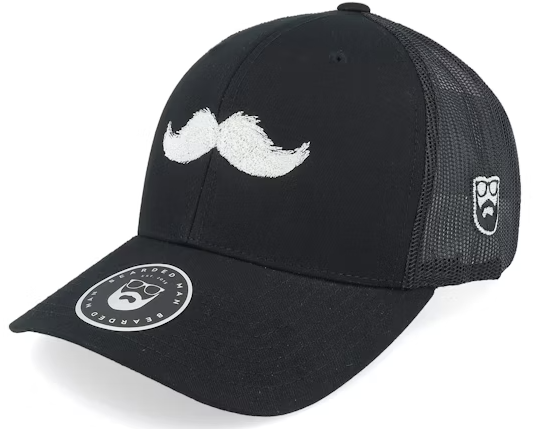 White Moustache Movember Black A-Frame Trucker - Bearded Man