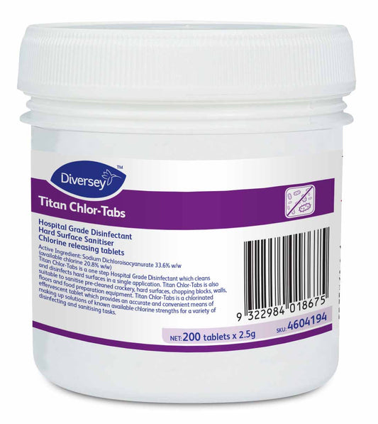 Diversey Hospital Grade Disinfectant Titan Chlor Tablets 200 x 2.5g