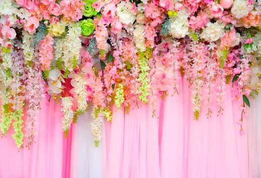 Pink Floral Curtain Large Printed Fabric Backdrop