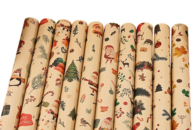 10PCS Multiple Patterns Christmas Wrapping Paper Gift Box Wrap Rolls - 70 x 50cm