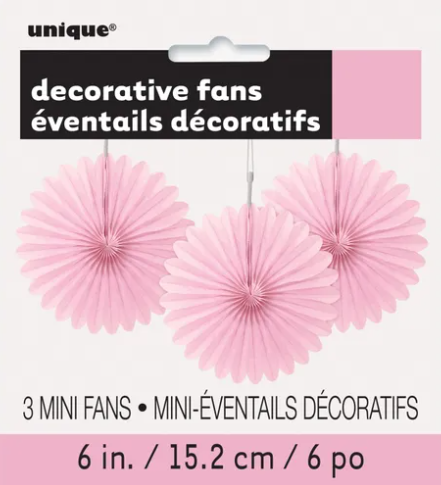 Light Pink Mini Tissue Paper Fan Decorations (Pack of 3)