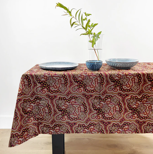 Aboriginal Rectangle Tablecloth Large - On Walkabout Wine - 140cm x 240cm