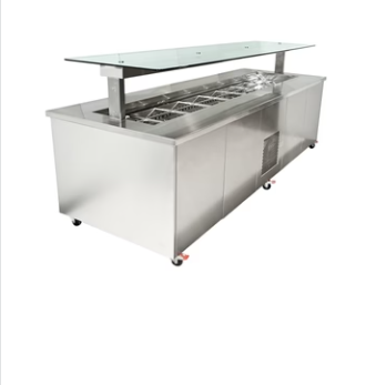 Mobile Refrigerated Island Buffet - Stainless Top and Stainless Steel Panels - 8 Module