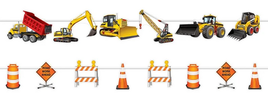 Construction Trucks and Road Sign Garland Banner
