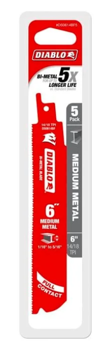 Diablo 6" Bi-Metal Reciprocating Saw Blades for Medium Metal Cutting - 5 Pack