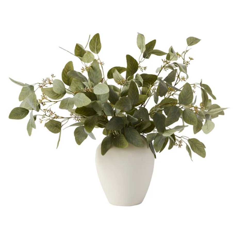 White & Green Eucalyptus in Vase - 38cm x 29cm x 70cm
