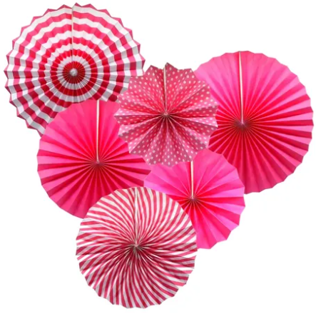 Hot Pink Paper Fan Decorations (Pack of 6)