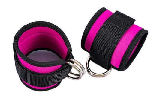 2PCS Weight Lifting Ankle D-Ring Strap Pulley Cable Kickbacks Attachment Gym Leg - Pink