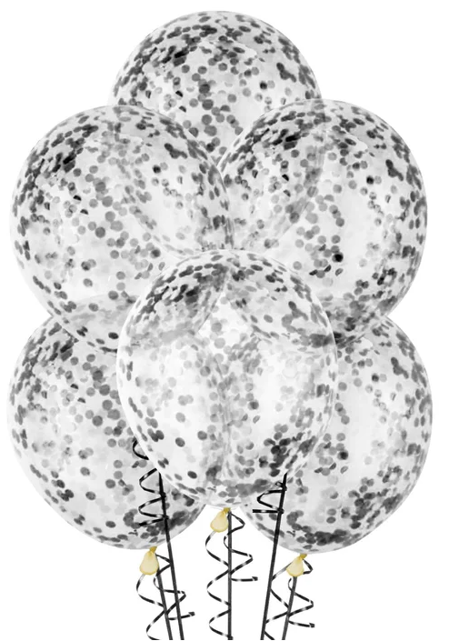 Black Pre-Filled Confetti Balloons (Pack of 6) - 30cm