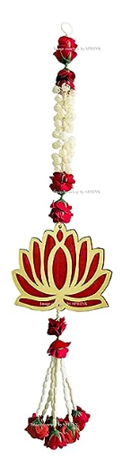 Lotus hangings with Artificial Jasmine (mogra) and red Roses Garlands Decorative Latkans - 56 cm