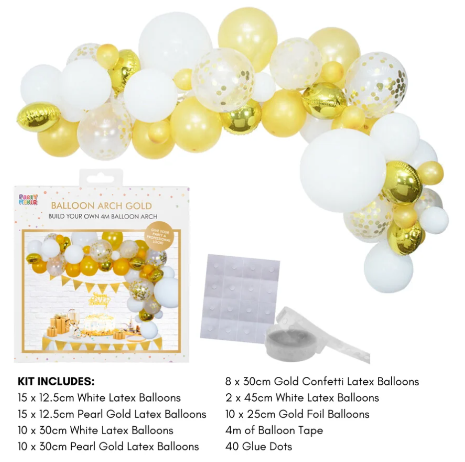Gold & White Balloon Arch Kit - 4m