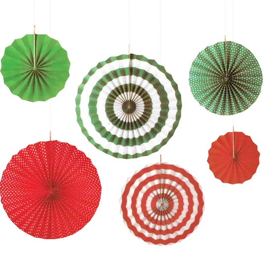 Italian Polka Dot and Stripe Paper Fans (Pack of 6) 3 sizes - 20.3cm, 30.4cm and 40.6cm in diameter