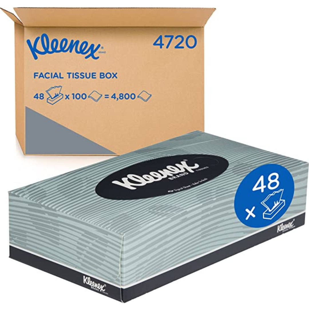 KLEENEX 4720 Facial Tissue, White 2 Ply, 100 Tissues/Pack, 48 Packs/Case