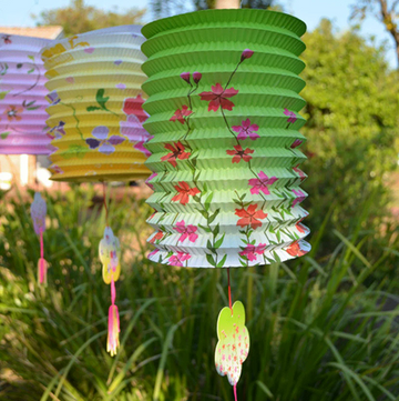 Oriental Design Printed 12 Pack mixed corrugated paper cylinder lanterns