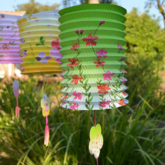 Oriental Design Printed 12 Pack mixed corrugated paper cylinder lanterns