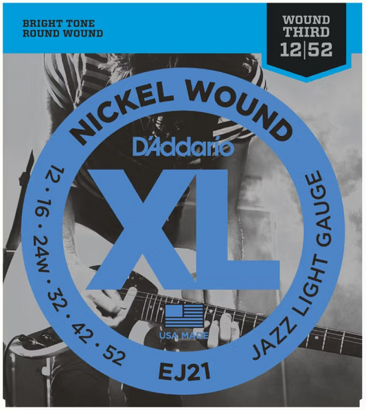 D'Addario EJ21 Nickel Wound Electric Strings w/ Wound 3rd - Jazz Light Set (12-52)