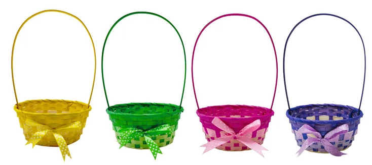 Large Round Woven Easter Gift Basket With Handle (1x Only, colour choice is random)